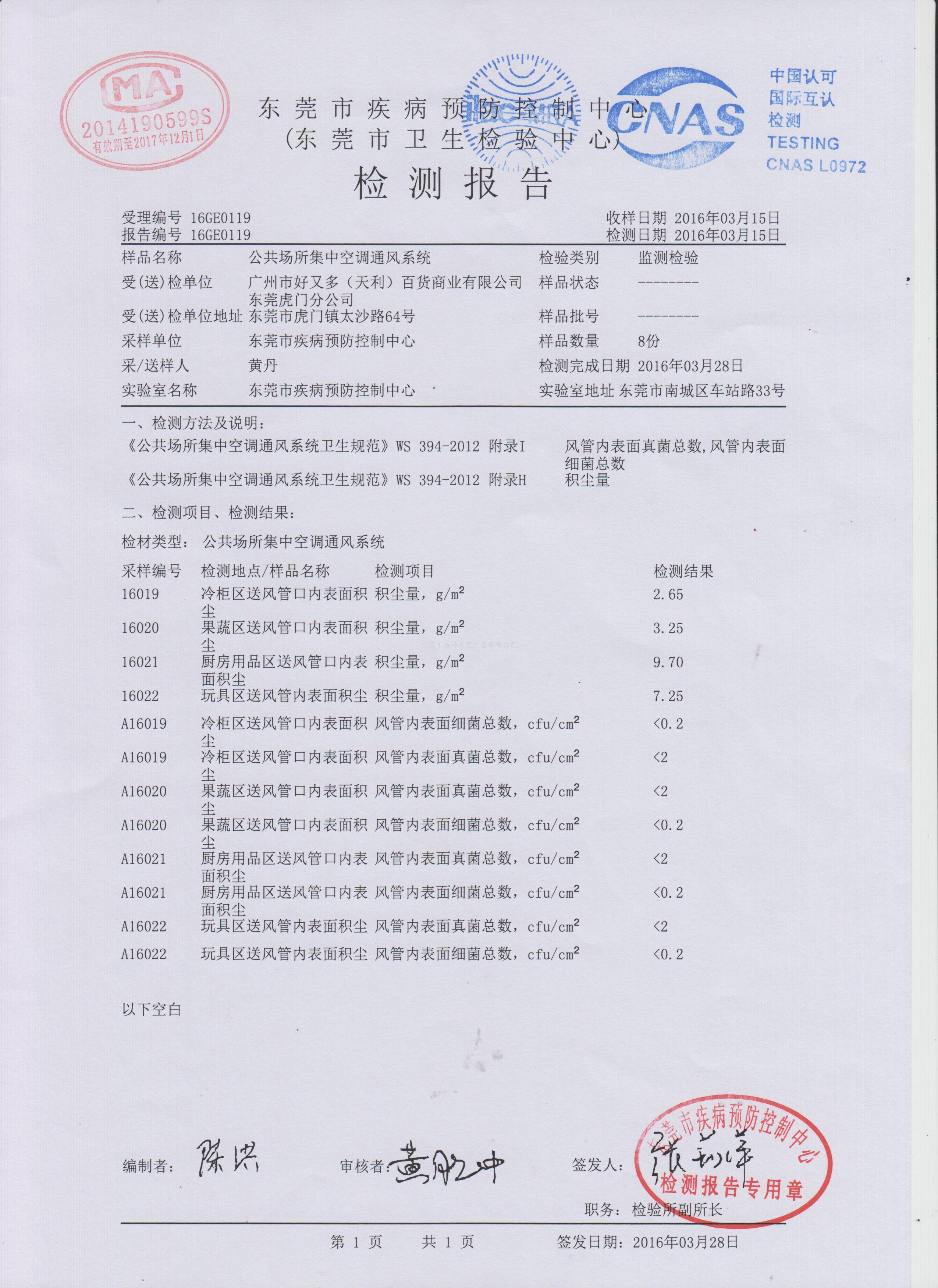 中央空调清洗检测报告