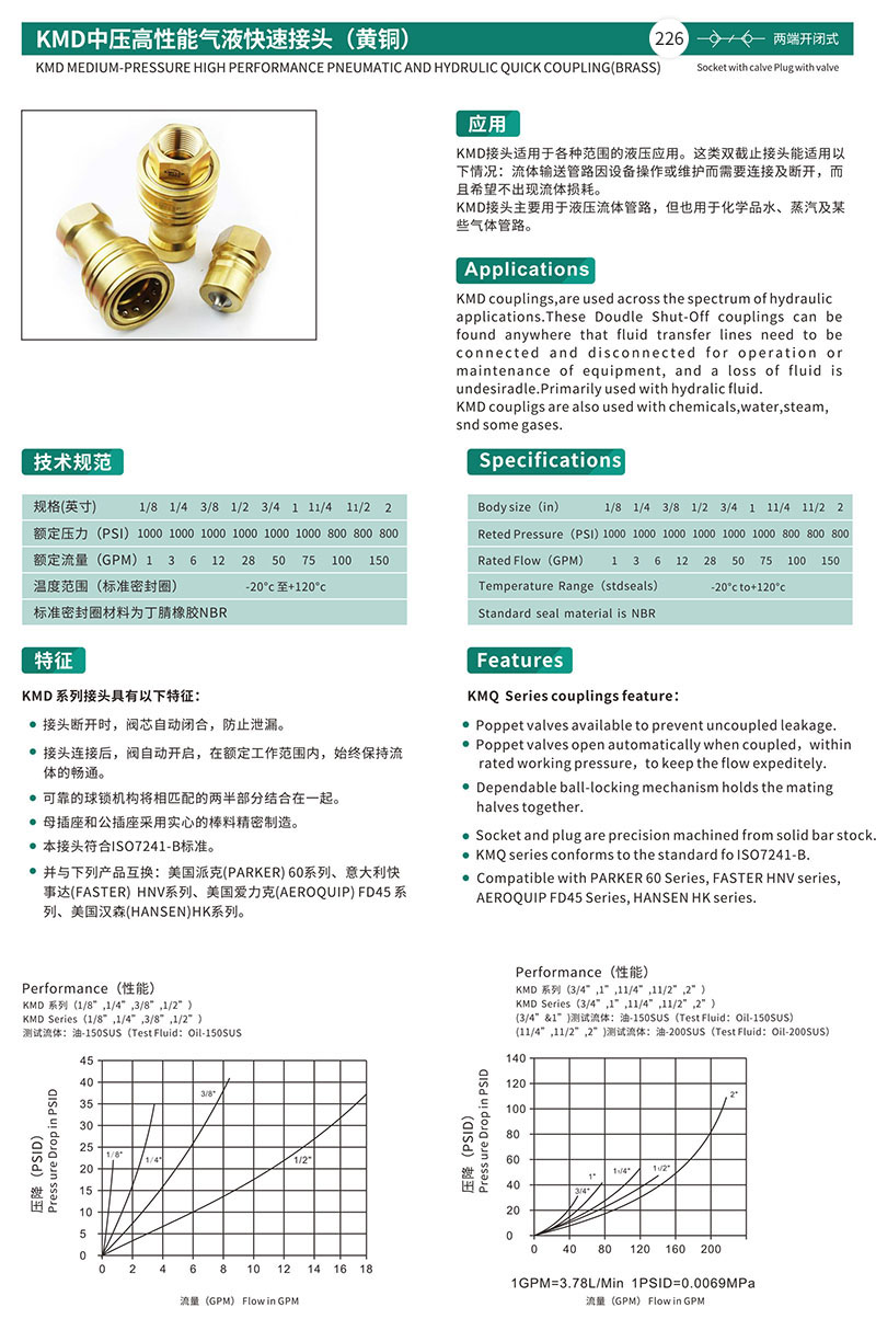KMD中压高性能气液快速接头(黄铜)