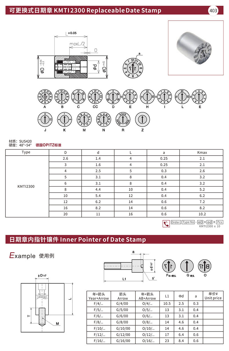 可更换式日期章 KMTI2300