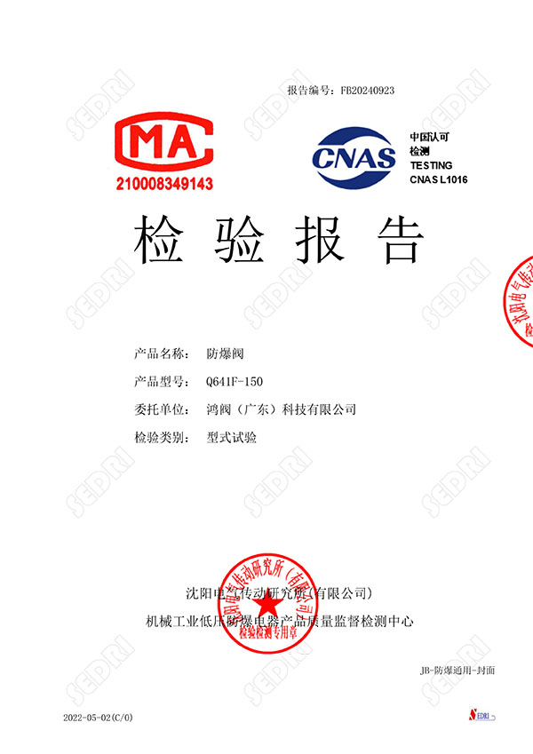 防爆阀 检验报告