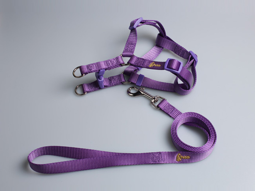 亚博 宠物尼龙胸背带+拉带 紫色