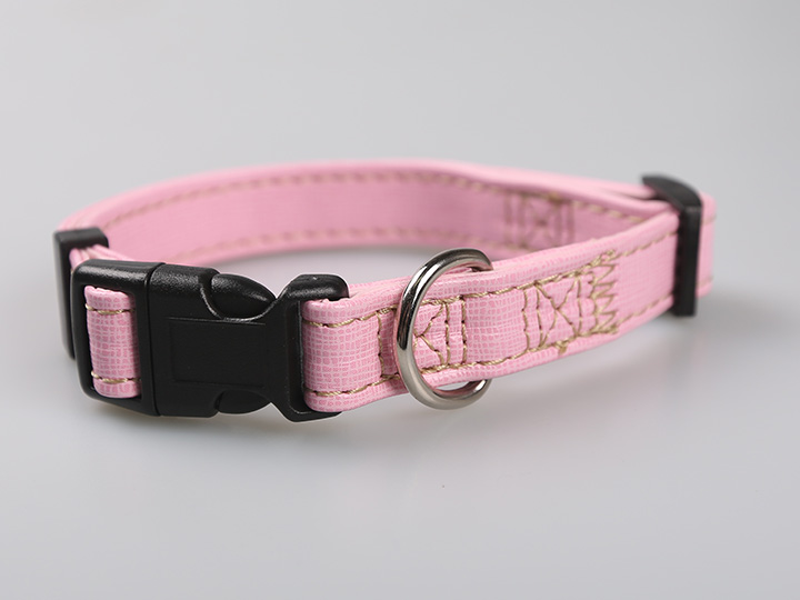 亚博 真皮带头颈圈 粉色