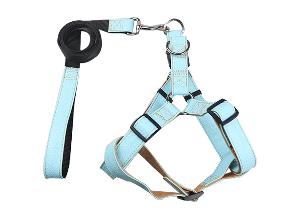 拉绳胸背带套装 pu皮淡蓝色