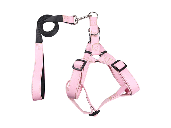 拉绳胸背带套装 pu皮粉色