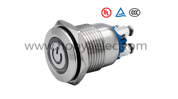 金属按键开关 HY-16B 平头环形+电源螺丝脚 16mm