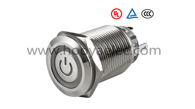 金属按键开关 HY-19A 加长螺纹平头环形+电源 19mm