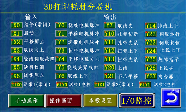 3D打印耗材分卷機IO監控畫面，誠焱千裁百繞