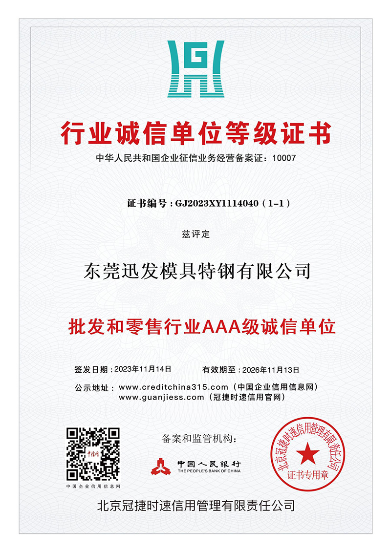 行业诚信单位等级证书