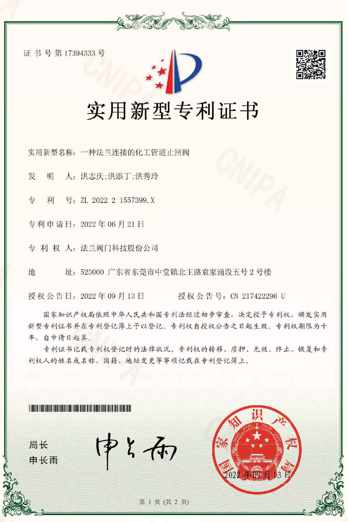 一种法兰连接的化工管道止回阀