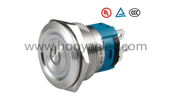 金属按键开关 HY-22H 平头环形+电源 22mm