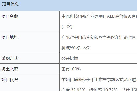 中深科技创新产业园项目AED除颤仪设备采购(二次)