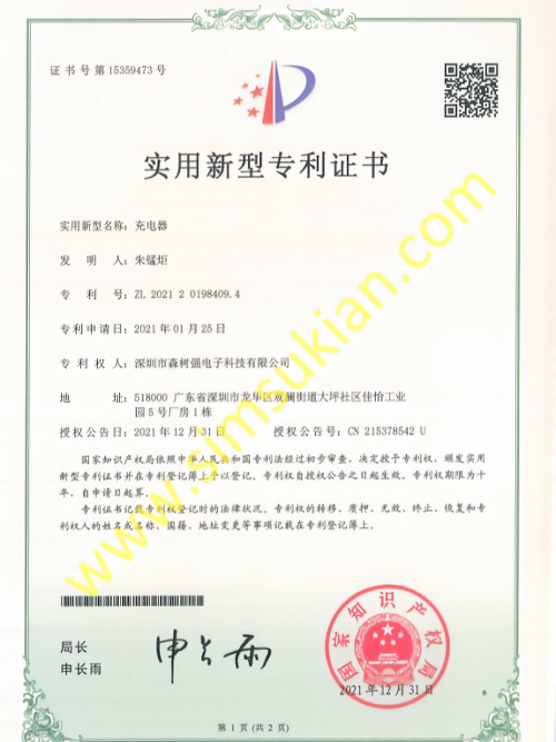 实用新型专利202120198409.4 (充电器)