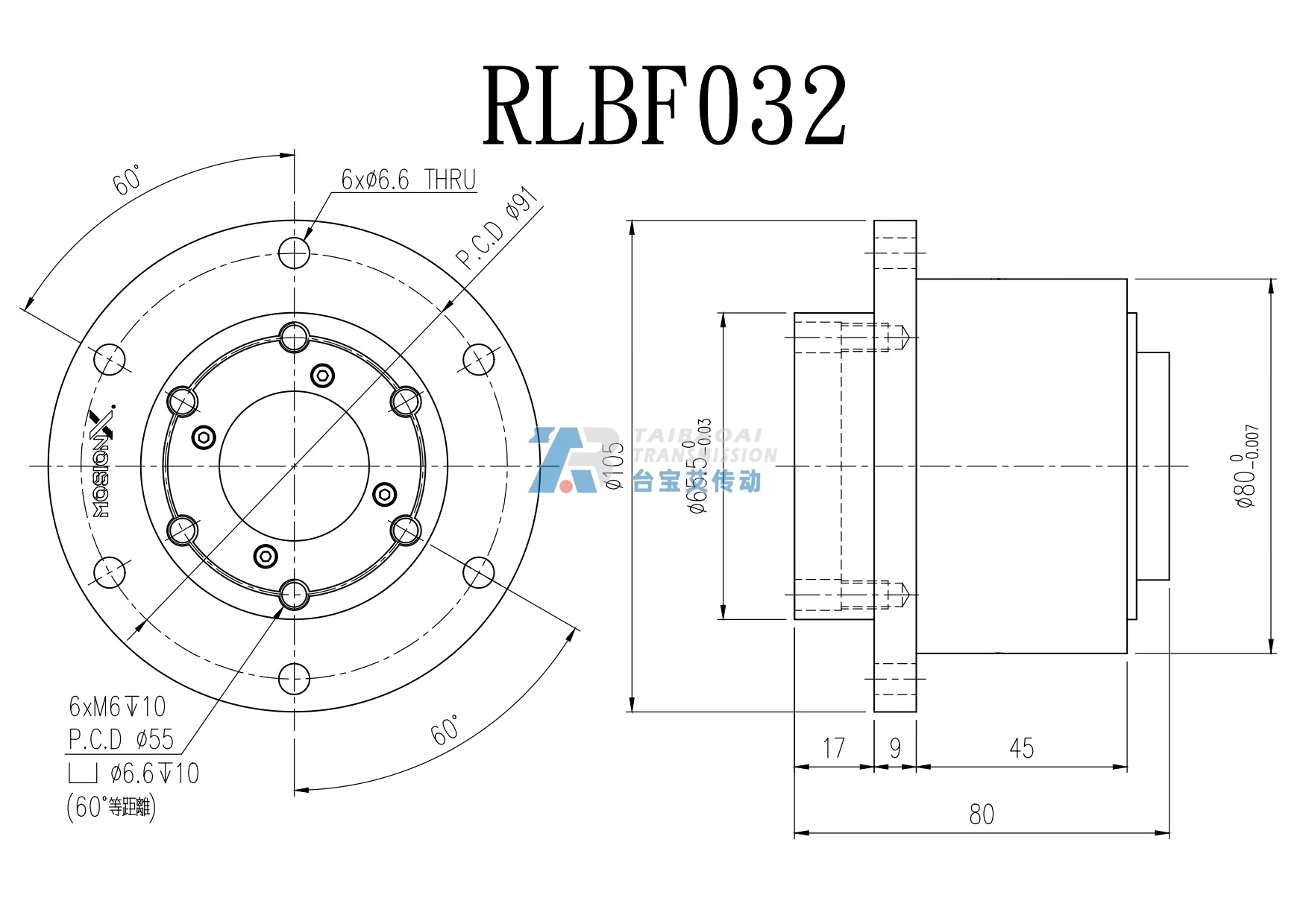 RLBF032 工程尺寸图