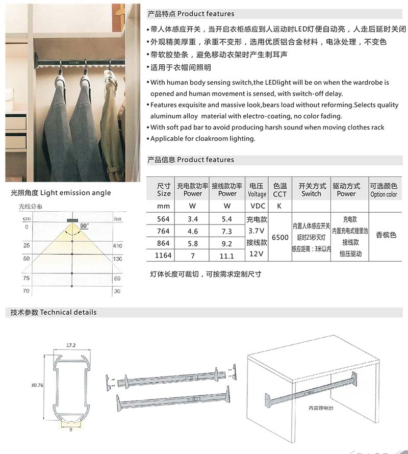 普通款人体感应衣杆灯（有光斑）