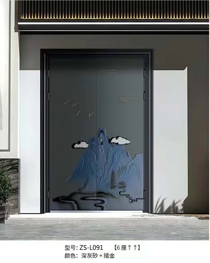 ZS-L091对开精雕铸铝入户门