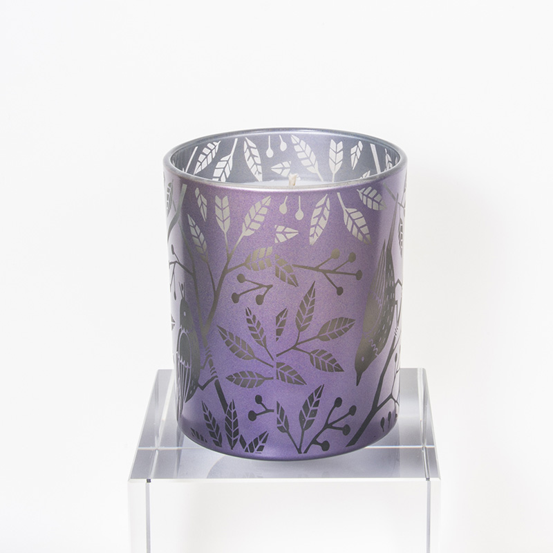 镭射紫色花鸟杯