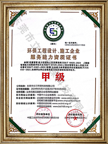 甲级服务能力资质证证书