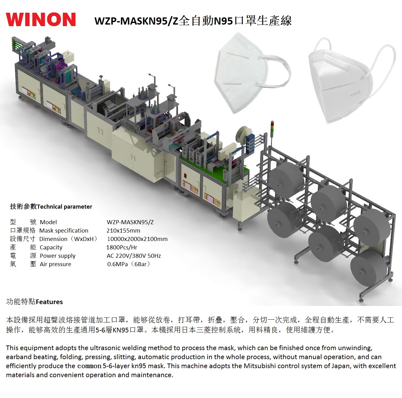AUTOMATIC  N95 MASK PRODUCTION LINE (WZP-MASKN95/Z)