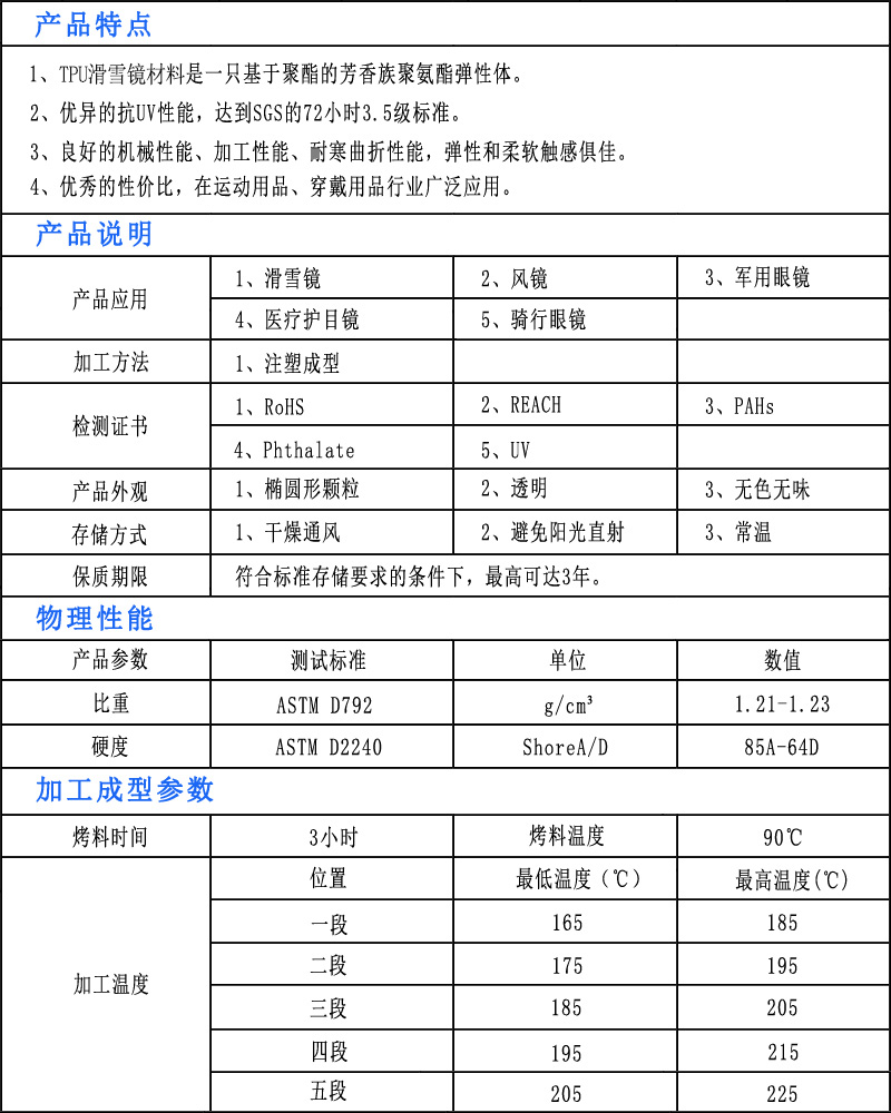 TPU滑雪镜材料