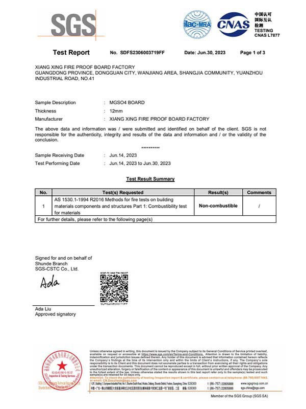 JINTEMEI-MgO-Board-ASNZS-1530.3：1999